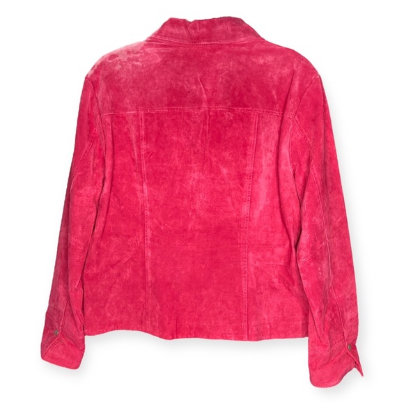 Live A Little XL Hot Pink Suede Leather Snap Button Up Fitted Jacket Pockets - Picture 5 of 10